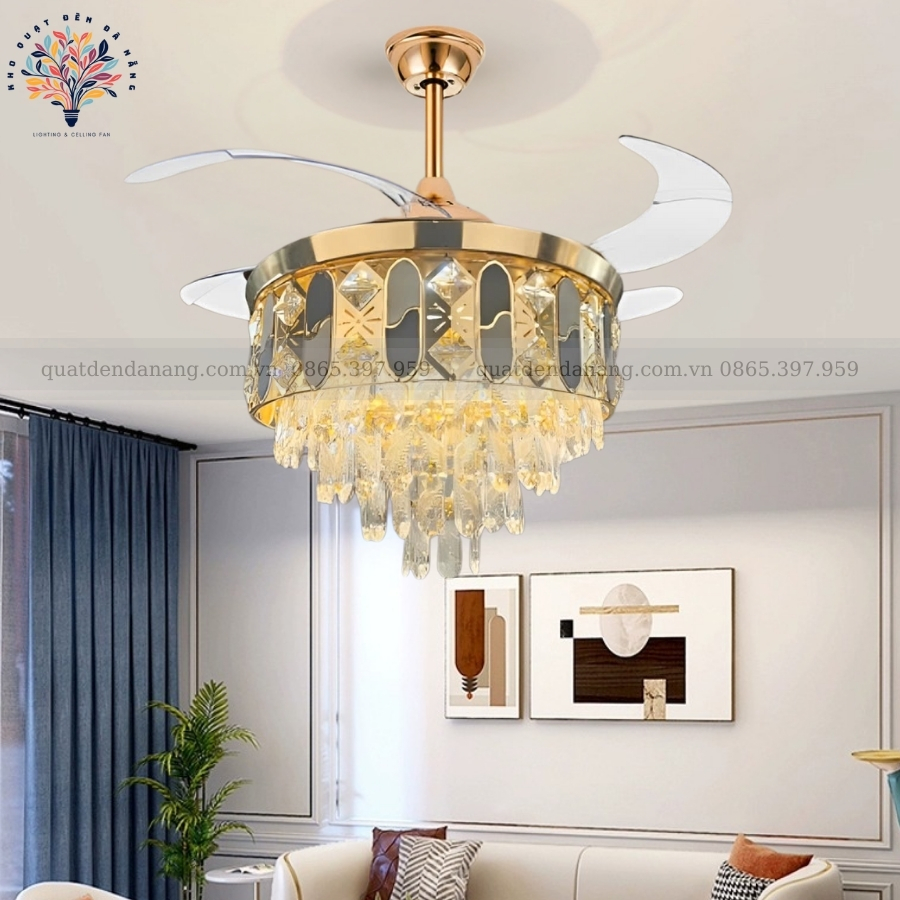 Quạt Cụp Xòe Pha Lê 358